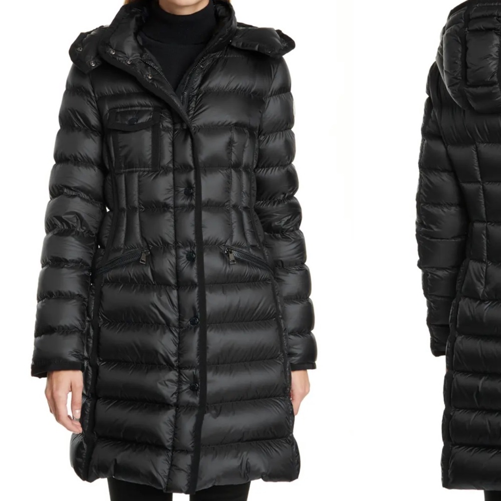 Moncler Hermine Grosgrain Trim Quilted Down Coat 1
